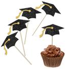 Gybeizhu 24 Unidades de Topper para Cupcake de Formatura Preto com Glitter Dourado Gybeizhu 24 Unidades de Topper para Cupcake de Formatura Preto com Glitter Dourado