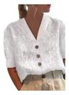 H2904-Blusa Solta Larga Comfy Bordado Floral Botão Luxo Jl561