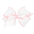 Hair Bow Wee Ones Grosgrain Moonstitch Small branco/rosa claro Hair Bow Wee Ones Grosgrain Moonstitch Small branco/rosa claro