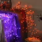 Halloween Garland Fudios iluminados com 120 LEDs laranja/roxo de 6 pés