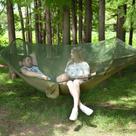 Hamaca de camping LFL con mosquitera de nylon tipo paracaídas verde