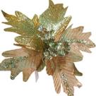 Haste Flor Natal Dourada com Glitter 25CM Poinsétia