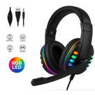 Headset Fone Gamer Led RGB com microfone USB e P2 Para PC Computador Celular Videogame