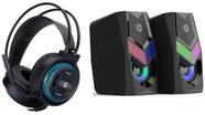 Headset Gamer Hp, Usb / P2 Blue Light Dhe-8001 + Caixa De Som Hp Dhe-6000 Rgb, 6w Estéreo