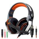 Headset Gamer LED com Microfone Retrátil Cabo P3 + Adaptador Y P2 Knup - KP-491 Laranja