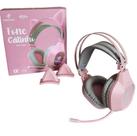 Headset Gatinho Fone Gamer Rgb Microfone Cancel Ruído USB P2 - Rosa - Goldenultra Gaming