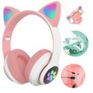 Headset Luz LED Rosa Infantil Bluetooth com Orelha de Gato