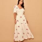 Henela Vestido longo luxo duna bordado manga curto 1084