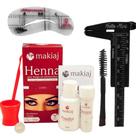 Henna Makiaj Sobrancelha Com Kit Designer Paquimetro Pincel Duplo e 6 Moldes Profissional