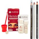 Henna Makiaj Sobrancelha e 3 Lápis Dermatografico Completo Profissional Preto Branco e Marrom