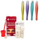 Henna Makiaj Sobrancelha Escolha a cor + 4 Pinças Chanfrada Fina Reta e Estojo Profissional