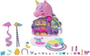 Hkv51 polly pocket brinquedo salão de unicórnio arco-íris