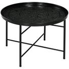 HOMCOM Mesa de Centro Redonda de 61 cm con Bandeja Martillada, Mesa Central Vintage de Metal para Sala, Quarto, Mesa Lateral, Preta