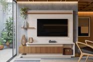 Home Antália Painel P/ TVs Até 65'' 2 Portas Nichos e Prateleiras - Off White Perolizado/Jequitiba Ripado