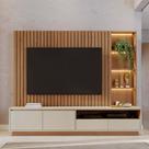 Home Estante Monterrey Decorativo TV até 82 MDP/HDF 240cm Fitas LED Nichos Freijó/Off White G73 - Gran Belo