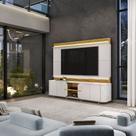 Home Estante TV 75" Ahri Ripado Canelado 4 Portas com Amortecimento Bali/Cedro G18 - Gran Belo