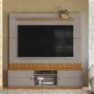 Home Florianópolis 1,75m TVs 70'' Painel ripado Nichos e Porta correr - Grigio Fosco/Amendoa