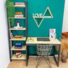Home Office Escrivaninha e Estante de Madeira Pinus Linea Slim Natural e Preto Home Office Escrivaninha e Estante de Madeira Pinus Linea Slim Natural e Preto