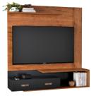 Home Ripado Painel Estante Bancada Aéreo Suspenso de Parede Sala Estar Tv 60 Polegadas Prateleira Decoração Organic Preto/Freijó