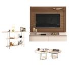 Home Suspenso Astor Castanho Off White com Kit Mesa de Centro Sky e Aparador Infinity Off White - HB Móveis Home Suspenso Astor Castanho Off White com Kit Mesa de Centro Sky e Aparador Infinity Off White - HB Móveis