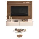Home Suspenso Astor Castanho Off White com Mesa de Centro Sky com tampo de Vidro Castanho - HB Móveis