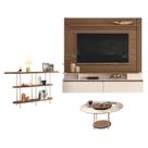 Home Suspenso Astor Castanho Off White com Mesa de Centro Sky com tampo de Vidro e Aparador Infinity Castanho - HB Móveis