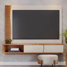 Home Suspenso Egeu Com Detalhe Ripado com Led 2 Pts Basculante - Off White/Freijó Colibri