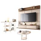 Home Suspenso Galax Castanho Off White e Aparador Infinity e Mesa de Centro Sky com Tampo De Vidro Off White- HB Móveis