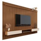 HOME SUSPENSO NICHO PAINEL VIVA 100% RIPADO COR FREIJÓ / OFF WHITE 220cm PARA TV ATÉ 75'' POLEGADAS COM 2 PORTAS