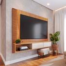 Home Suspenso para TV até 65 MDP/MDF Sabat 179cm Fitas LED Portas Basculantes Freijó/Off White G73 - Gran Belo