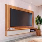 Home Suspenso Soge para TV até 75 Fita LED Portas Deslizantes MDP/MDF 217cm Freijó/Off White G73 - Gran Belo