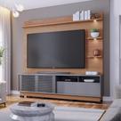 Home Theater Campeche 200cm 3 LED Spot TV 70 Pol Porta Ripada Freijó Cinza