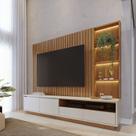 Home Theater Cancun com Led 2 Gavetas Mesa de Centro Jeri e Aparador Riviera Marrom Freijó/Off White Matte