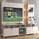 Home Theater Cross Frisado para TV até 55 com LED 4 Portas Prateleiras de Vidro Off White Jequitibá Lukaliam