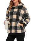 Hoodie Century Star femininos com capuz felpudos e xadrez cáqui