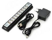 Hub Com 10 Portas Usb 2.0 + Fonte Alimentação Serve P/ Pc Notebook