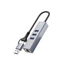 Hub Type-C ou Usb 3.0 C3Tech, HU-LAN1000GY, Saída 4 USB 3.0