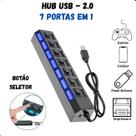 Hub USB 2.0 com 7 Portas e LED Indicador Cabo Extensor de Alta Qualidade