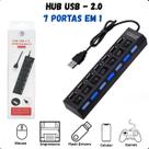 Hub USB 2.0 Plug and Play com 7 Portas e Cabo Extensor para Conexões Rápidas