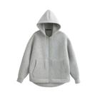 Hxao casaco feminino com capuz, manga longa, demi-temporada, jaqueta casual com zíper, cinza e preto