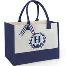 Ideas de Regalos de Cumpleaños BeeGreen para Hermana, Profesora, Mamá, Dama de Honor, Regalos de Jubilación para Compañeras de Trabajo, Madres, Abuela - Bolsa de Playa Divertida con Inicial y Bolsillo, Cestas de Regalo Vacías, Bolsa Tote Azul Marino