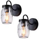 Iluminação de parede XIPUDA Sconces Retro, conjunto de 2 arandelas pretas e vidro