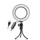 Iluminador Ring Light Led USB com Tripé - 16cm - Controle Cor Luminosidade .