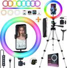 Iluminador Ring Light Luz Led Colorida Grande Rgb Tripé Profissional Suporte Celular Universal