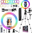 Iluminador Ring Light Luz Led Colorida Rgb Para Foto Profissional Maquiagem + Tripé Suporte Celular Smartphone Universal