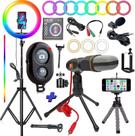 Iluminador Ring Light Luz Led Colorido Rgb 26cm Portátil Tripé 2,10 Metros Blogueiro Selfie Make Profissional Hinglight