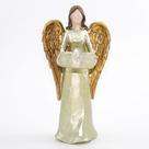 Imagem Anjo com Castiçal Asa Dourada Resina 20 cm