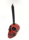 Imagem Cranio Porta Velas Vermelho Escultura Resina 10 Cm