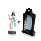 Imagem De Jesus Misericordioso 15cm Em Resina Com Capela Oratorio Madeira MDF