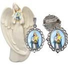 Imagem Estatua Nossa Senhora D'Ajuda Com Relicario Metal Broche Resinado Decoração Casa Capelinha Cantinho de oração Ca